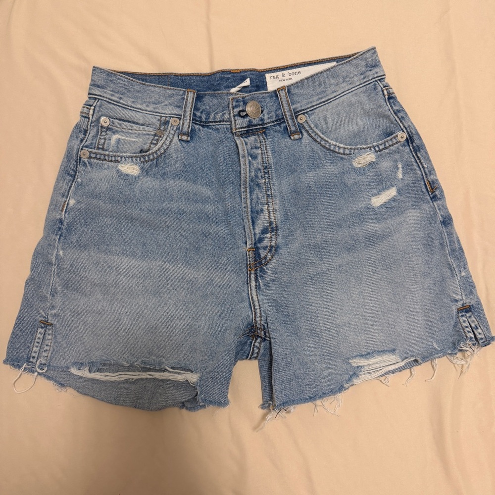 rag & bone Light Blue Distressed Jean Shorts